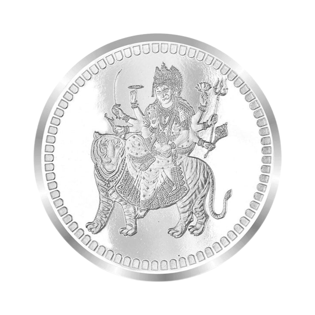 Goddess Durga on Tiger Premium Silver Coin – 10g | Collections Today