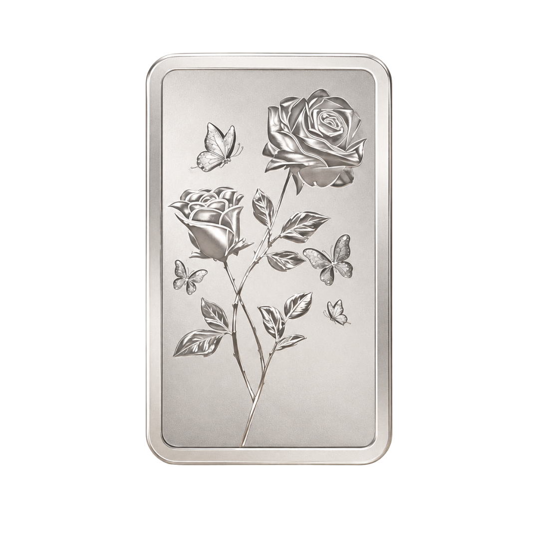 Kundan Rose Silver Bar – 10g, 999.9 Purity | Collections Today