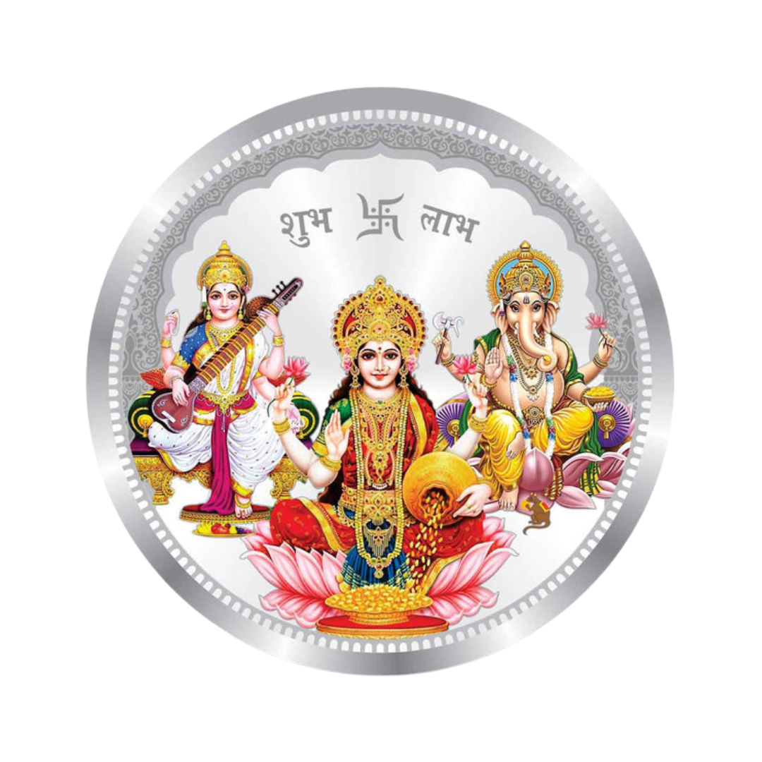 Lakshmi Ganesha Saraswati Shubh Labh Color Premium 999 Silver Coin – 10g | Collections Today