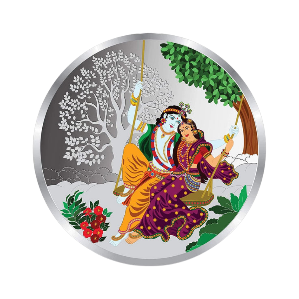 Radha Krishna on Swing Color Premium 999 Silver Coin – 10g | Collections Today