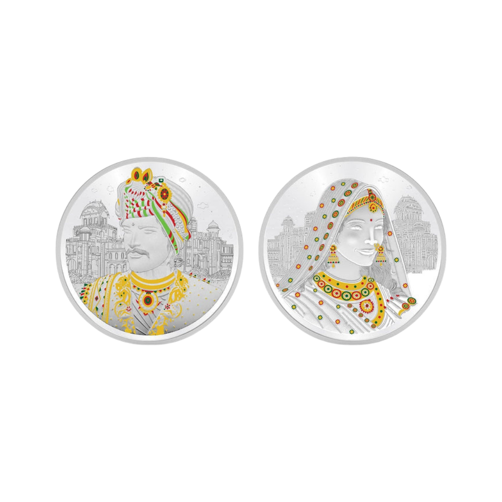 Rajasthani Bride & Groom 999 Silver Coin – 10g | Collections Today