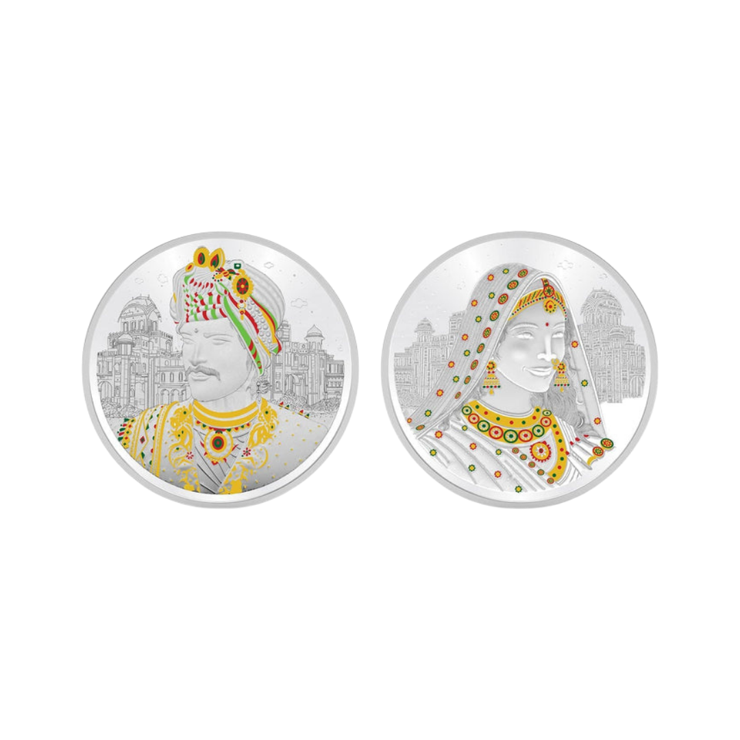 Rajasthani Bride & Groom 999 Silver Coin – 10g | Collections Today